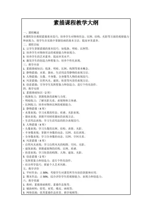 素描课程教学大纲