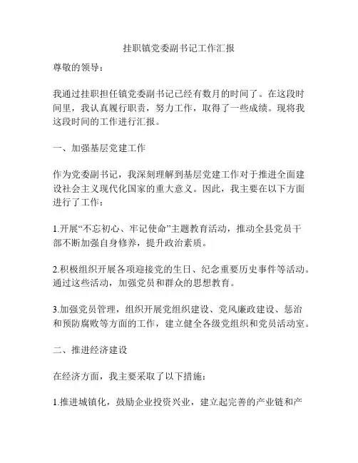 挂职镇党委副书记工作汇报