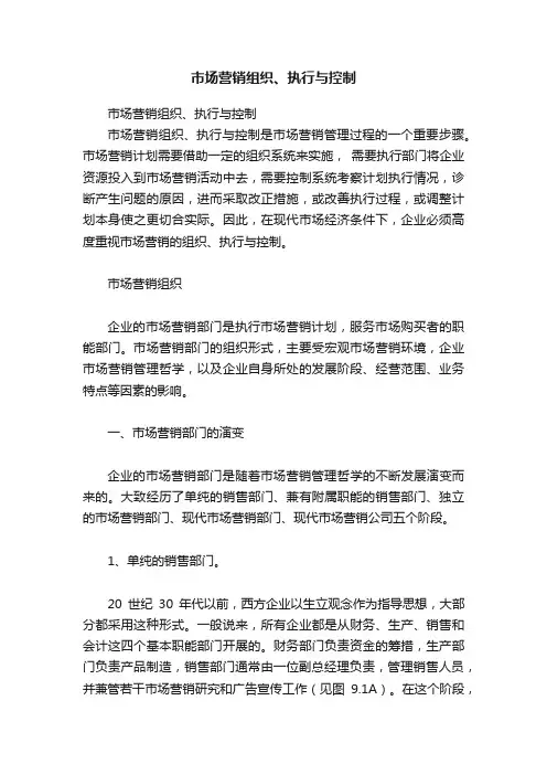 市场营销组织、执行与控制