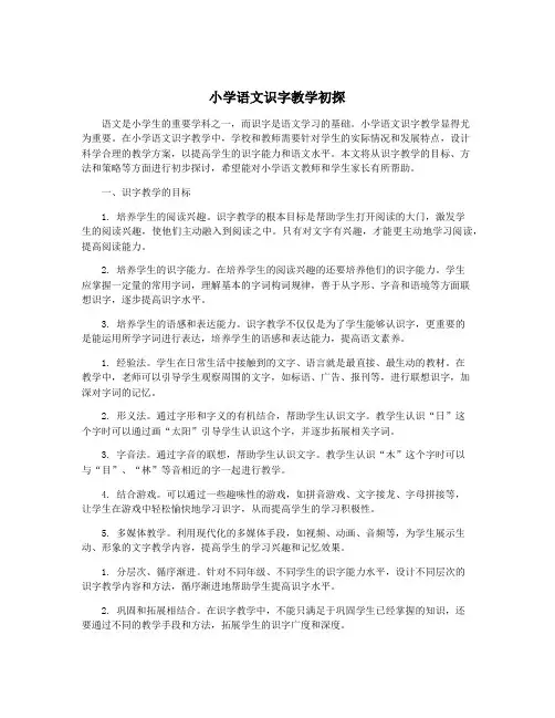 小学语文识字教学初探