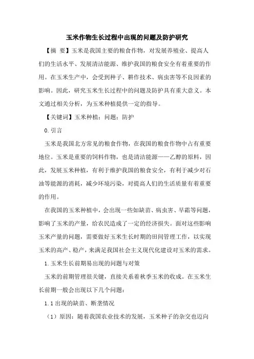 玉米作物生长过程中出现的问题及防护研究