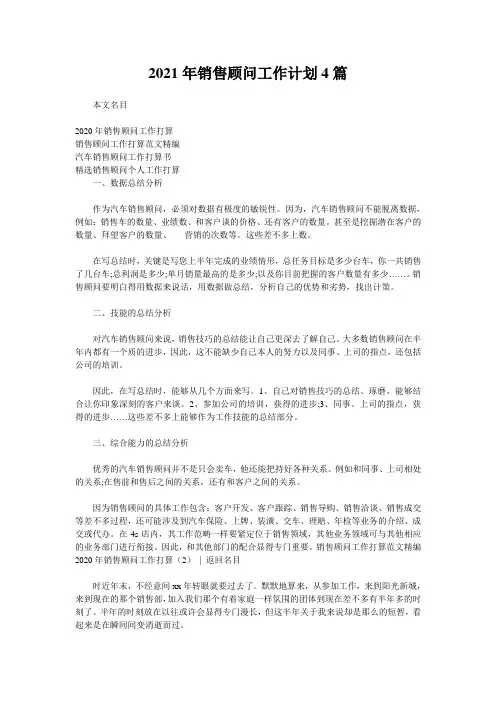 2021年销售顾问工作计划4篇