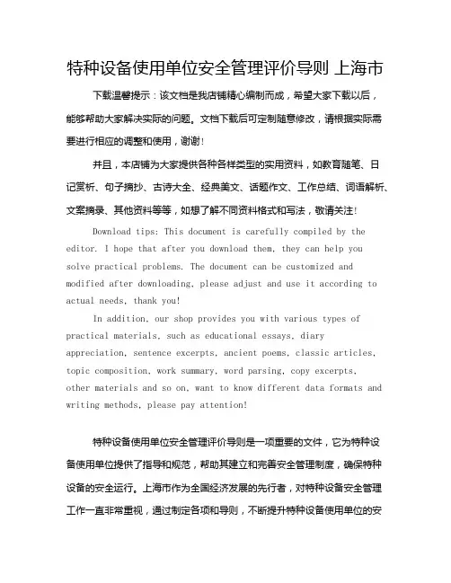 特种设备使用单位安全管理评价导则 上海市