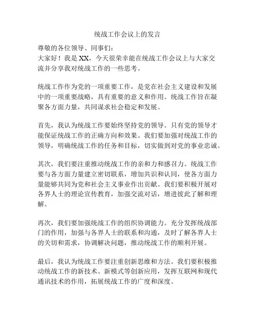 统战工作会议上的发言