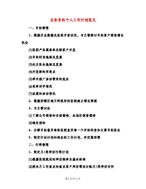 业务员的个人工作计划范文(三篇)