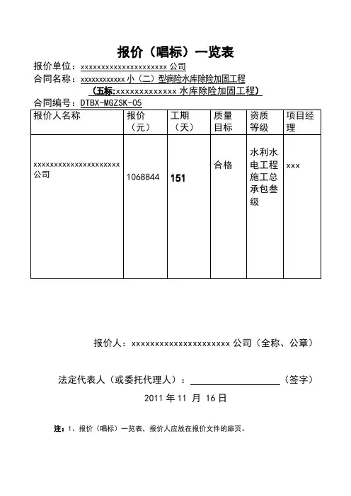小二型水库全套投标文件