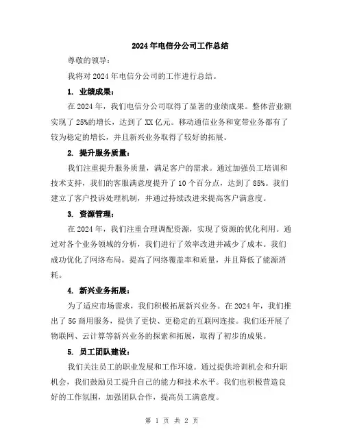 2024年电信分公司工作总结
