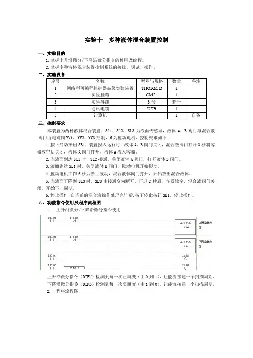 PLC控制实验--多种液体混合装置控制