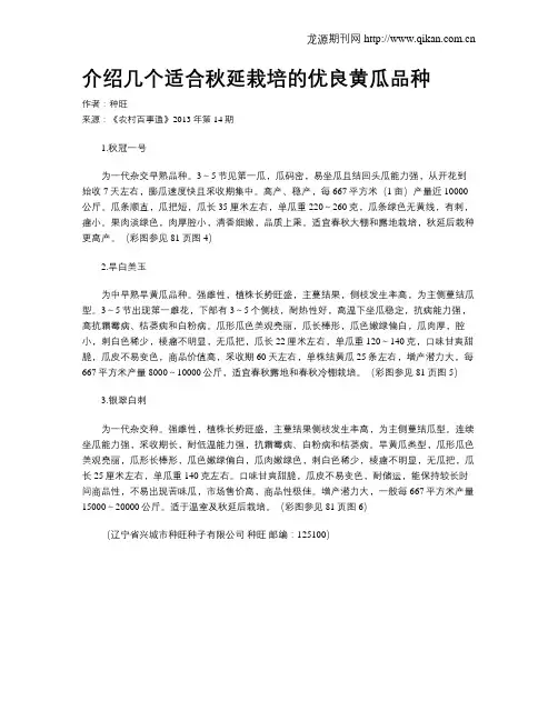 介绍几个适合秋延栽培的优良黄瓜品种