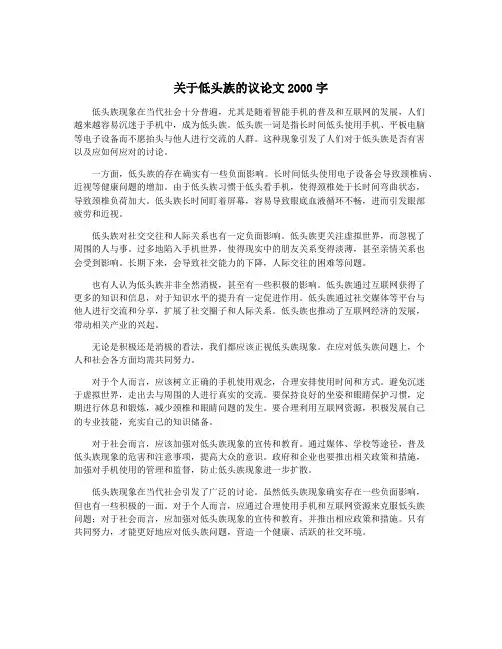 关于低头族的议论文2000字