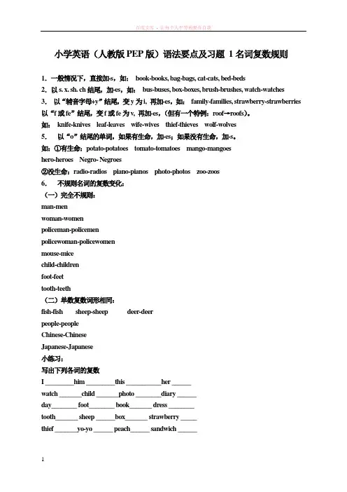 小学英语(人教版pep版)语法要点详解及练习题-六年级-小升初必备大全(17页)