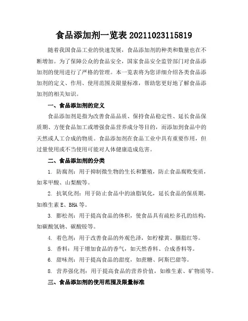 食品添加剂一览表-20211023115819