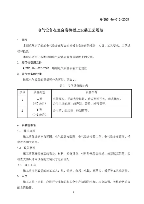 电气设备在复合岩棉板上安装工艺规范