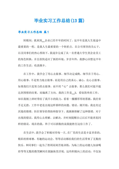 毕业实习工作总结(13篇)