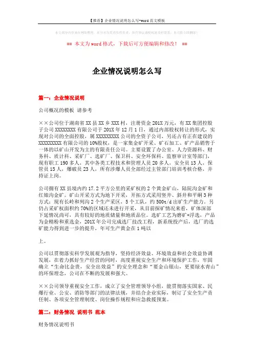 【推荐】企业情况说明怎么写-word范文模板 (7页)