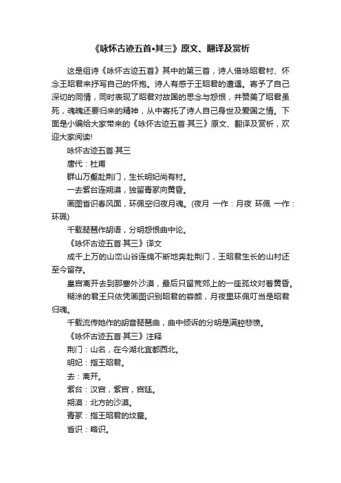 《咏怀古迹五首·其三》原文、翻译及赏析