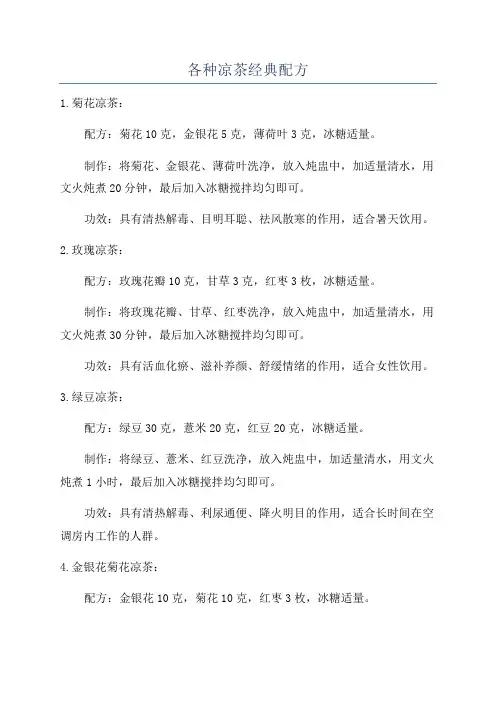 各种凉茶经典配方