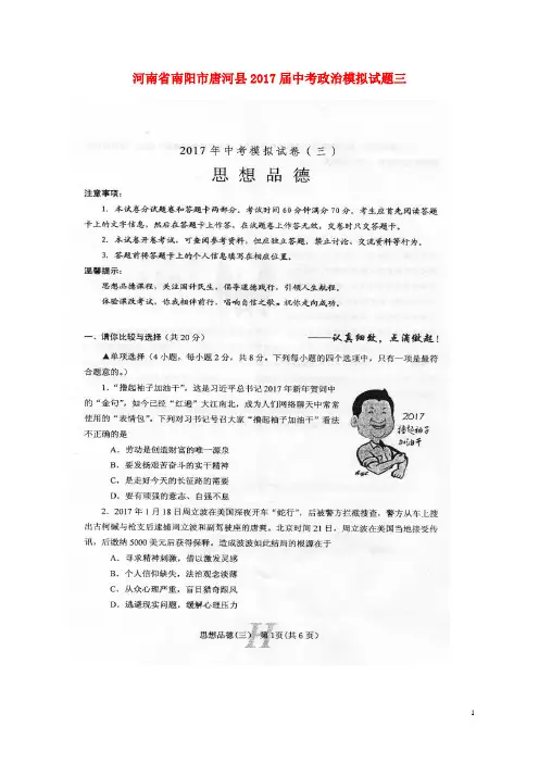河南省南阳市唐河县2017届中考政治模拟试题三 精