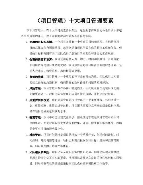 (项目管理)十大项目管理要素