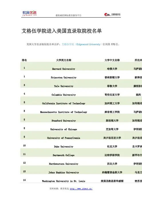 艾格伍学院进入美国直录取院校名单