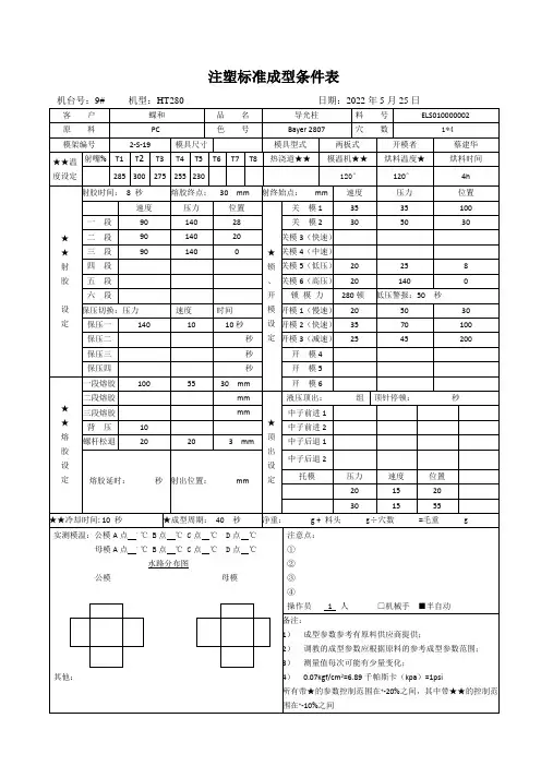 注塑标准成型条件表范例