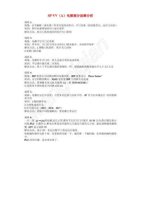 三菱SP-VVA电梯故障6个实例
