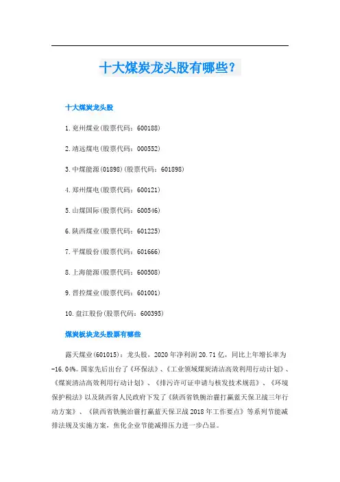 十大煤炭龙头股有哪些？