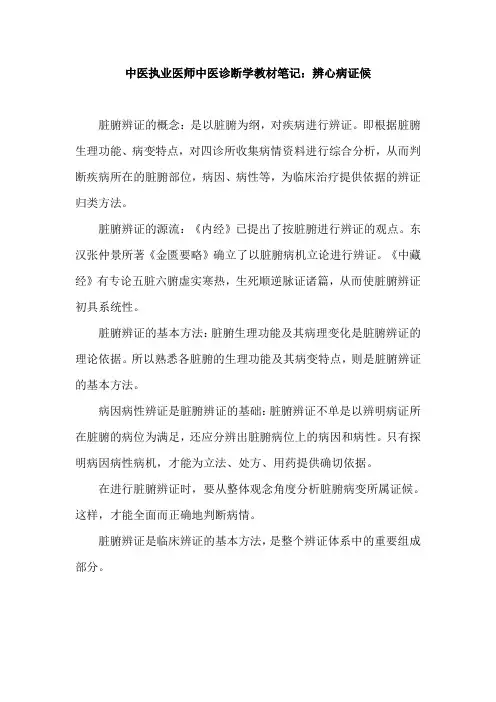 中医执业医师中医诊断学教材笔记：辨心病证候