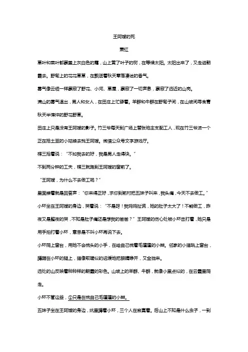王阿姨的死阅读理解题