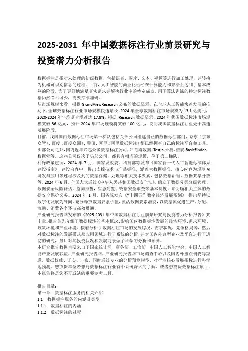 2025-2031年中国数据标注行业前景研究与投资潜力分析报告