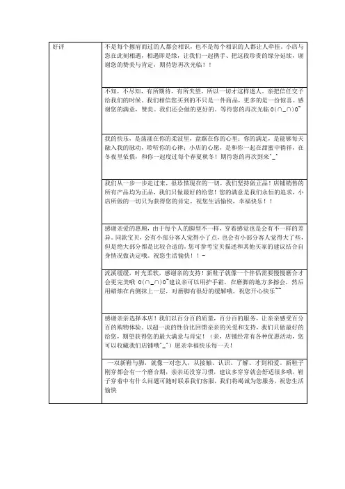 淘宝经典评价解释回复