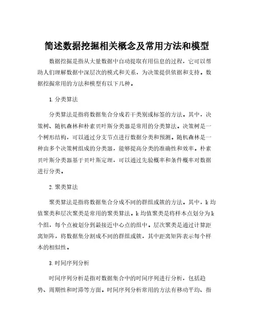 简述数据挖掘相关概念及常用方法和模型
