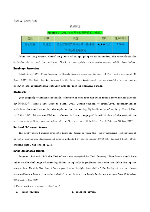 专题12 文学与艺术模拟训练-备战2018年高考英语阅读理解话题分类解读与训练 含解析 精品