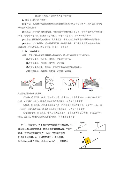 弹力、及摩擦力的有无及方向判断和大小计算专题