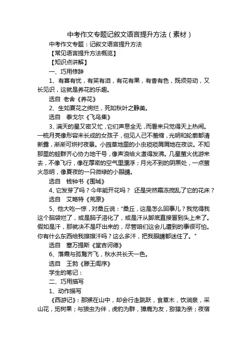 中考作文专题记叙文语言提升方法(素材)