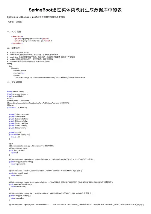SpringBoot通过实体类映射生成数据库中的表