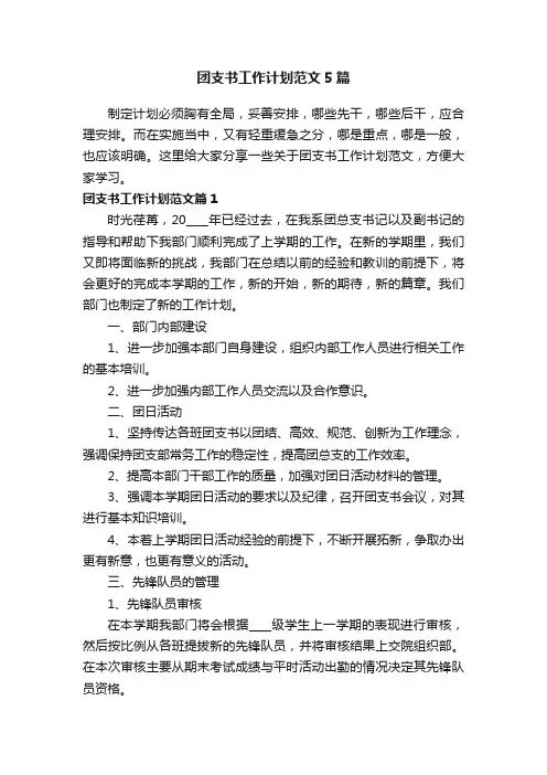 团支书工作计划范文5篇