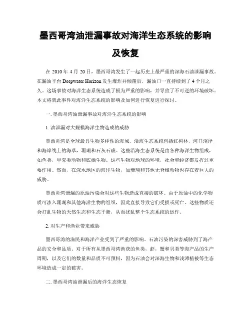 墨西哥湾油泄漏事故对海洋生态系统的影响及恢复