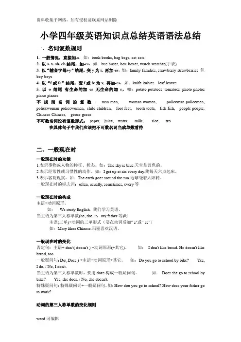 小学四年级英语知识点总结英语语法总结学习资料