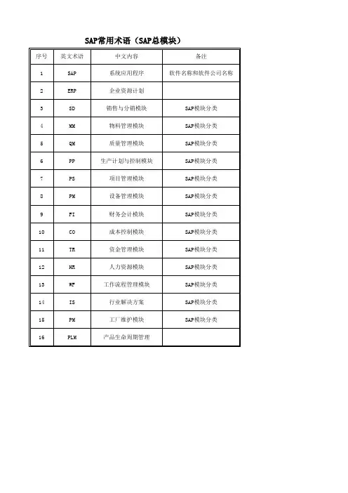 SAP常用术语