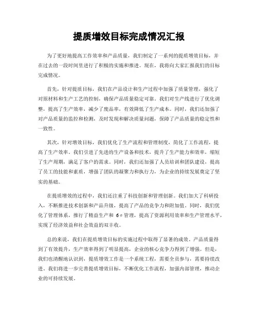 提质增效目标完成情况汇报