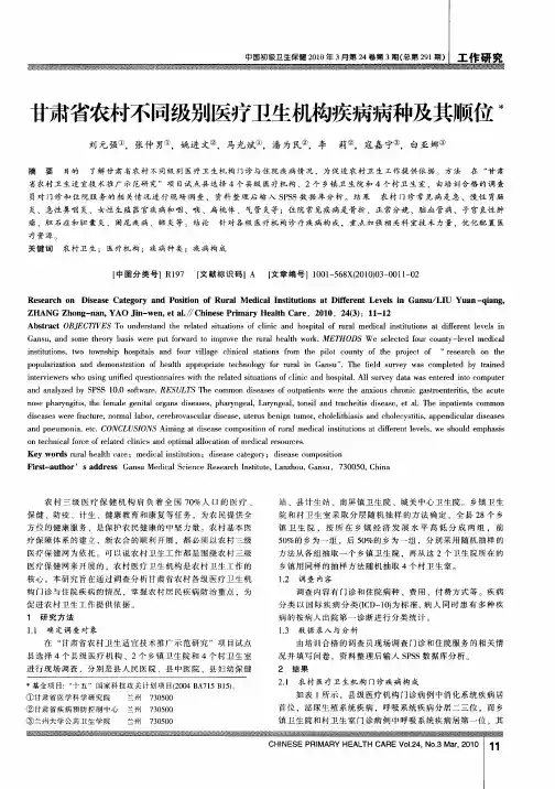 甘肃省农村不同级别医疗卫生机构疾病病种及其顺位