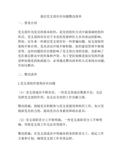 基层党支部存在问题整改清单