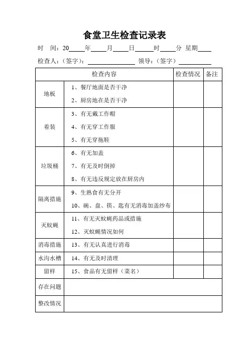 食堂卫生检查记录表(日)