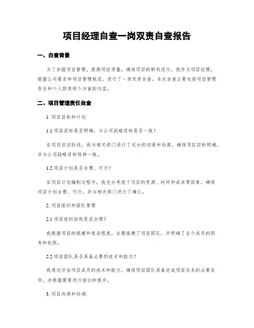 项目经理自查一岗双责自查报告