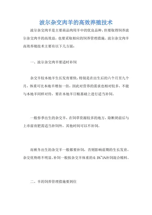 波尔杂交肉羊的高效养殖技术