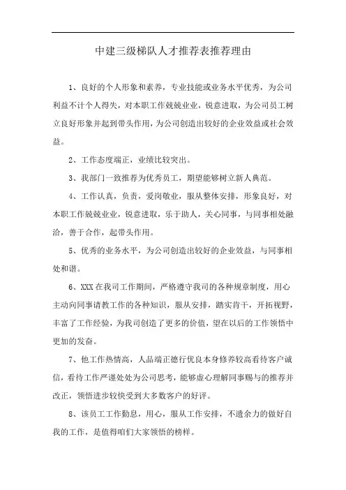 中建三级梯队人才推荐表推荐理由