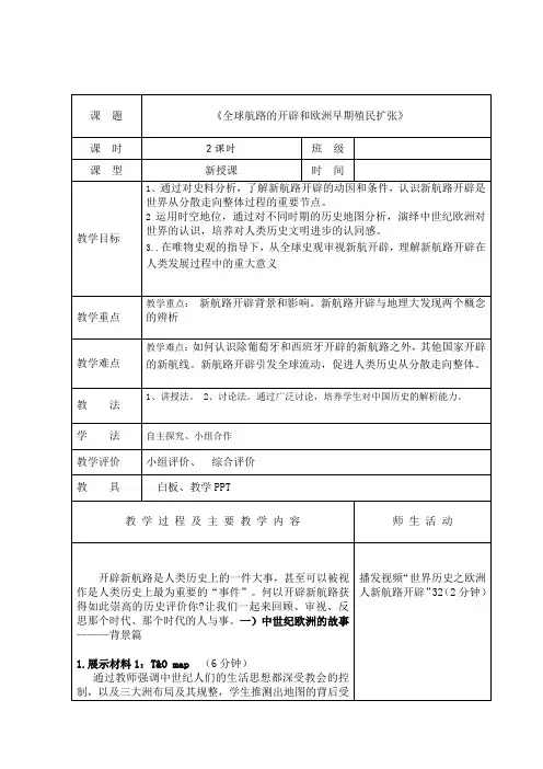 第七课 全球航路的开辟和欧洲早期殖民扩张