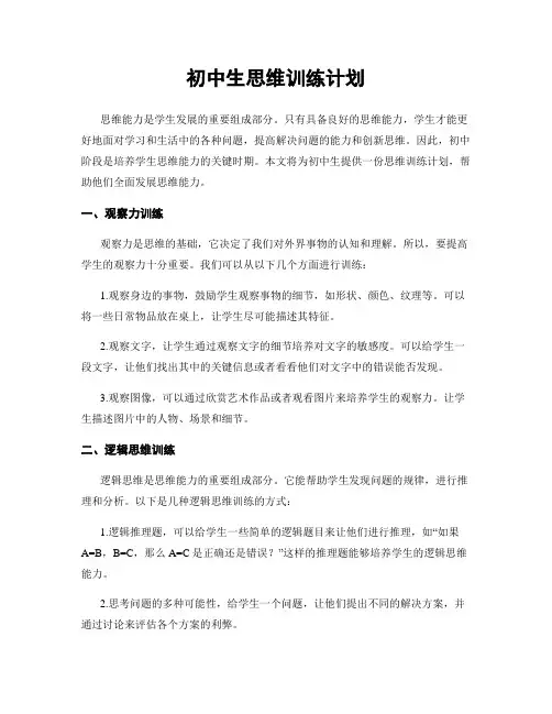 初中生思维训练计划