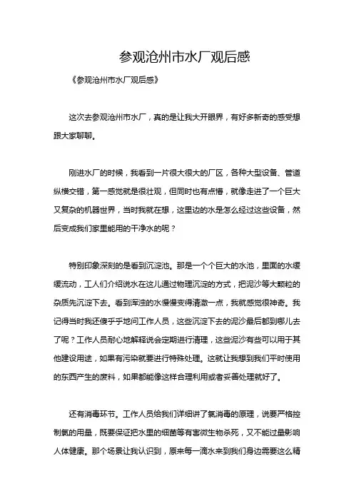 参观沧州市水厂观后感